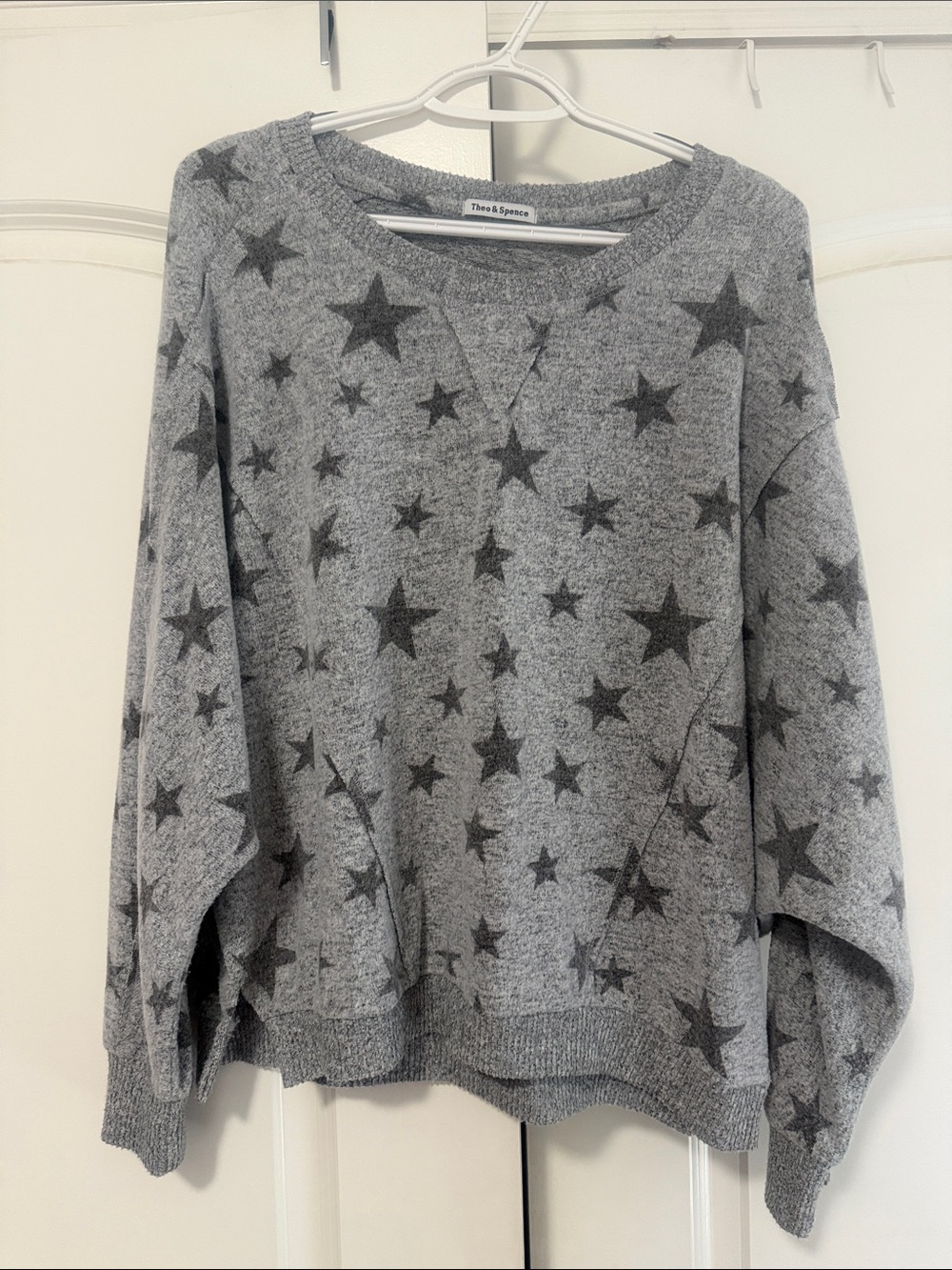 Theo & Spense Gray Star-Print Crewneck Sweater